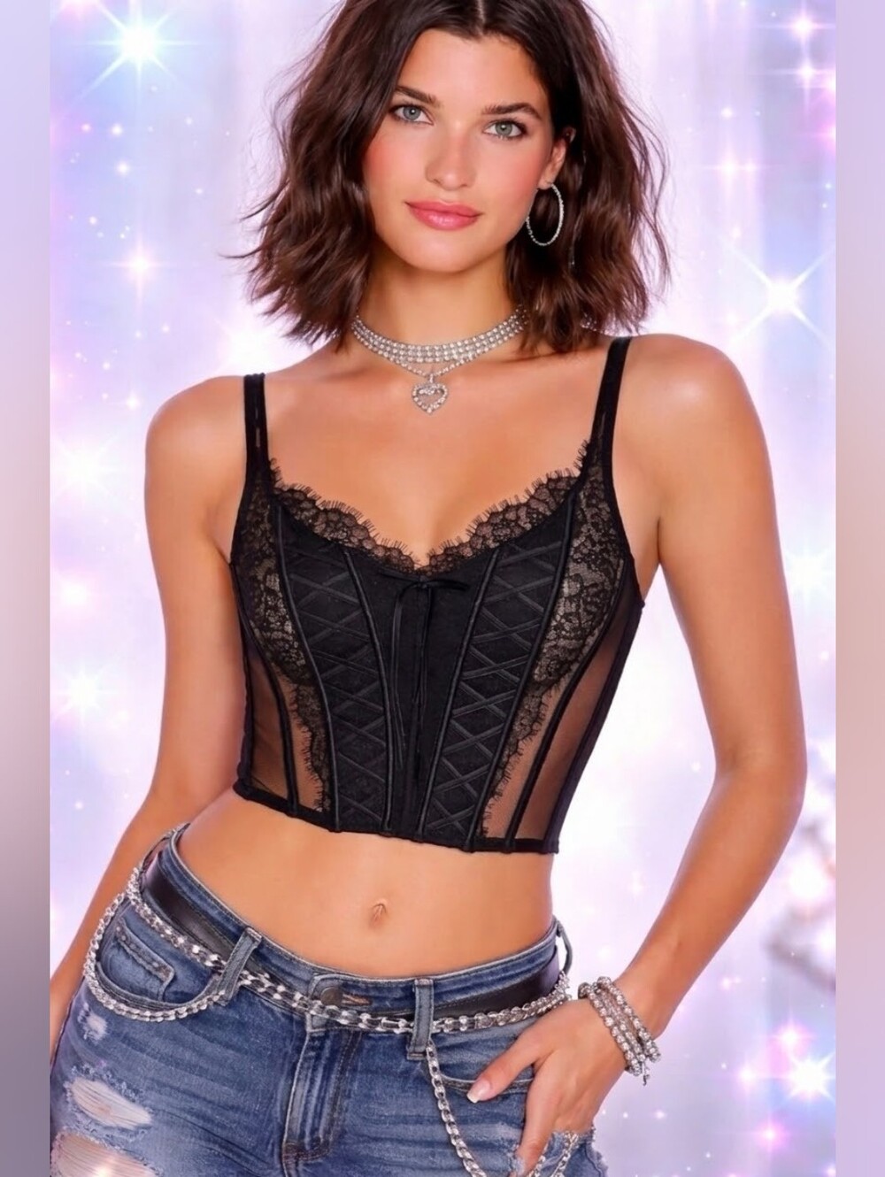 Victoria’s Secret Dream Angels Black Lace Corset Top M-DD (E80 / E85)